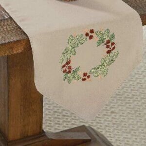 Mud Pie Beige Fall Pine Cone Wreath 70" Holiday Table Runner NEW